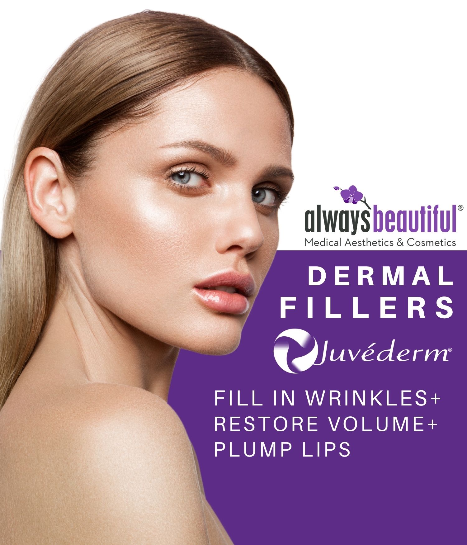 Woman with youthful and natural results from juvederm dermal fillers treatment.