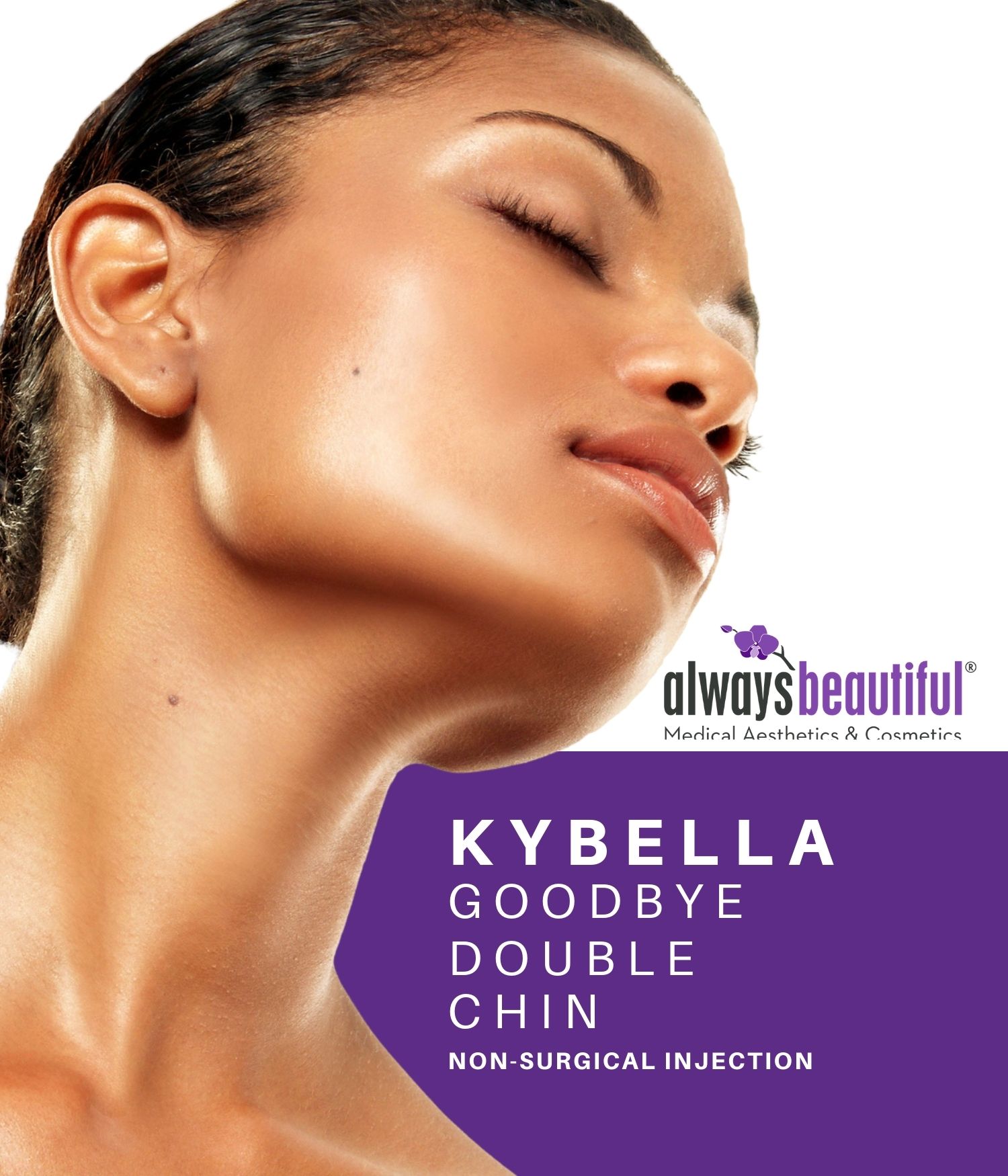 Woman with sculpted and defined chin after kybella treatment at Always Beautiful in Aurora, CO.